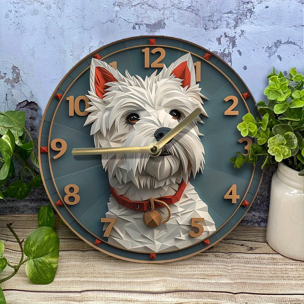 Silent Aluminum Wall Clock With West Highland White Terrier Design - Perfect For Living Room Decor & Graduation Gifts