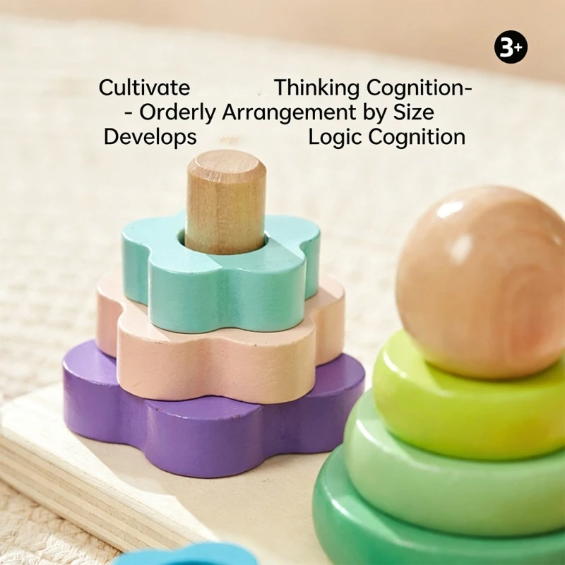 Educational Wooden Geometric Sorting and Stacking Toy for Infants for Spatial Thinking and Color Recognition 15UB