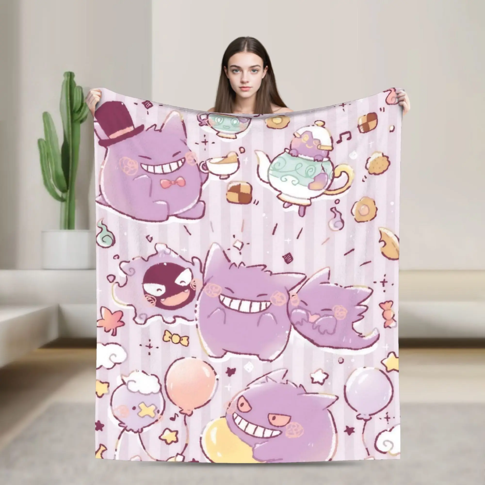 Gengars Poke-Mon Cartoon Blanket   Flannel Throw Blankets Summer Air Conditioning Printed Ultra-Soft Warm Bedspreads