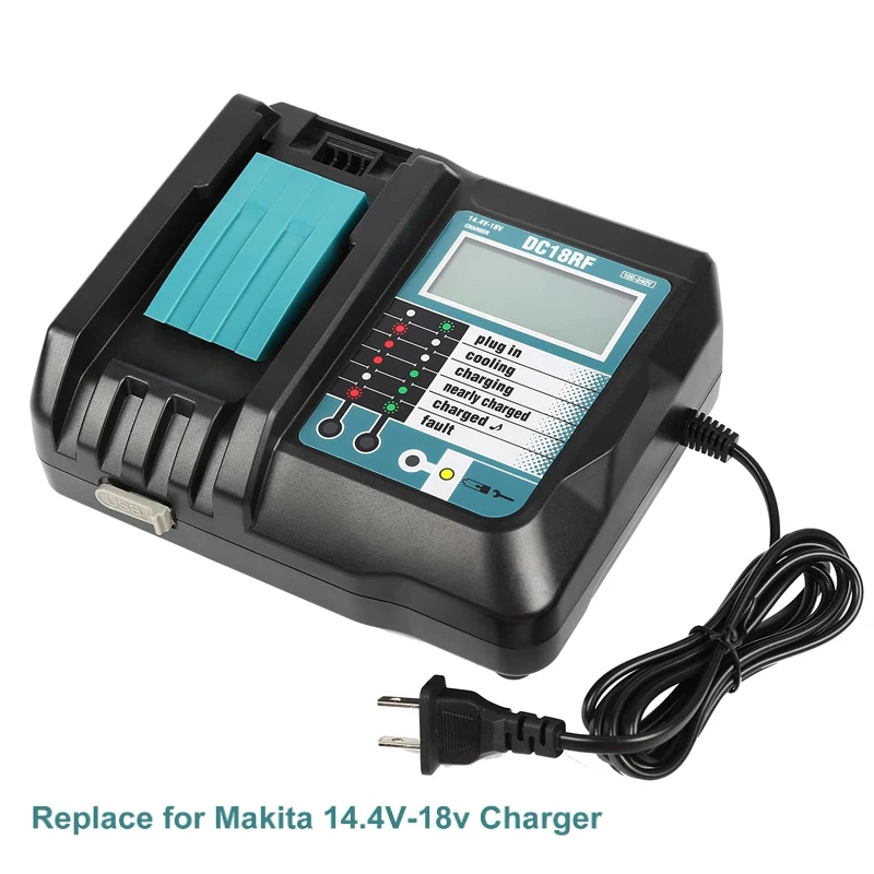 

DC18RF Быстрое зарядное устройство, сменное литий-ионное зарядное устройство для электроинструментов 14,4 В 18 В для аккумулятора электроинструмента Makita DC18RA DC18RC с USB