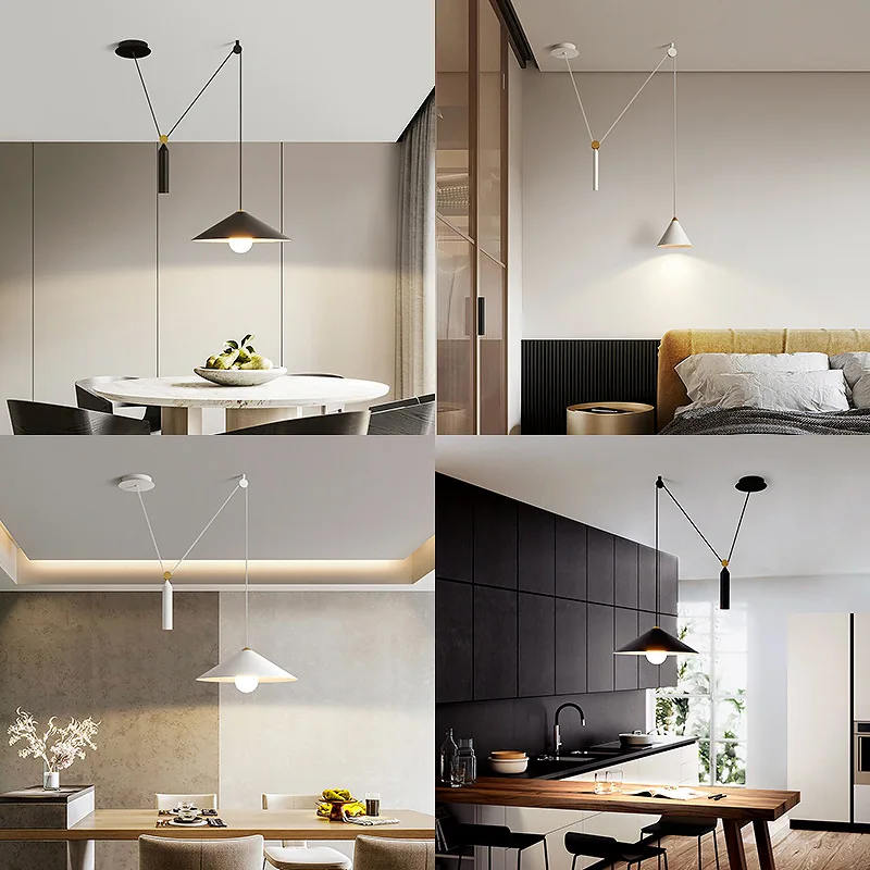 Imagem -05 - Nordic Industrial Polia Lifting Pendant Lights Led Sala de Estar Sala de Jantar Cozinha Casa Lustre Suspensão Luminária