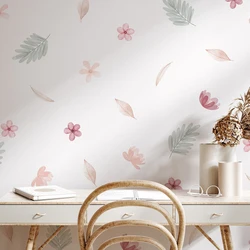 Boho Pink Floral Botanical Wall Stickers Decoration for Kids Room Living Room Interior House Decor Vinyl Wall Decals Art Mural