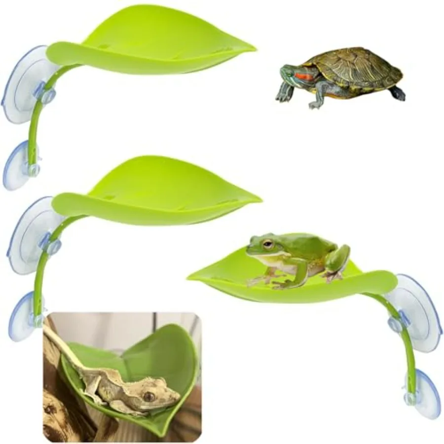 

3 Pack Plastic Leaf Platform for Reptile, Leaf-Shaped Reptile Basking Resting Spot Frog Habitat Decorations with 6pcs Suction C