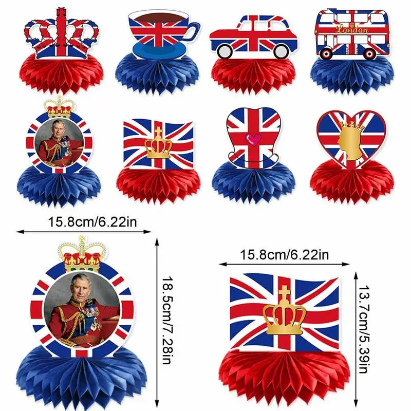 Coronation Charles III Decorations Charles III Coronation Honeycomb Ornament 8Pcs British Flag Party Supplies King Of England