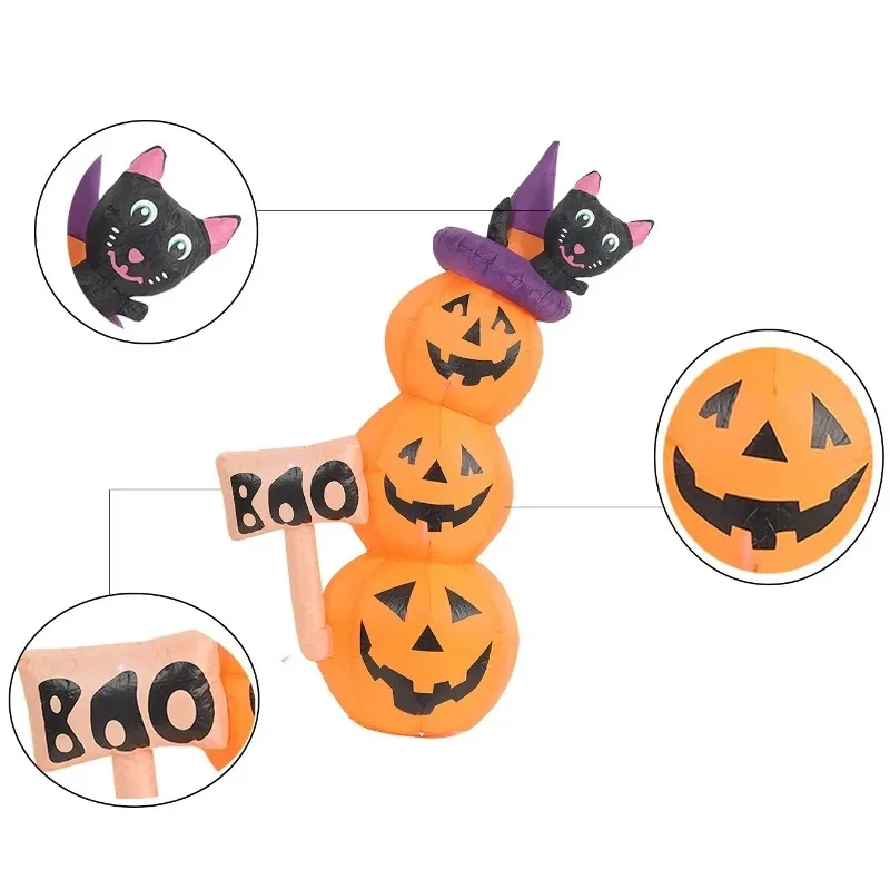 5.2FT Halloween Inflatable Toys Pumpkin Tower with Cat Inflatable Model Party Outdoor Garden Indoor Decorations with LED Lights