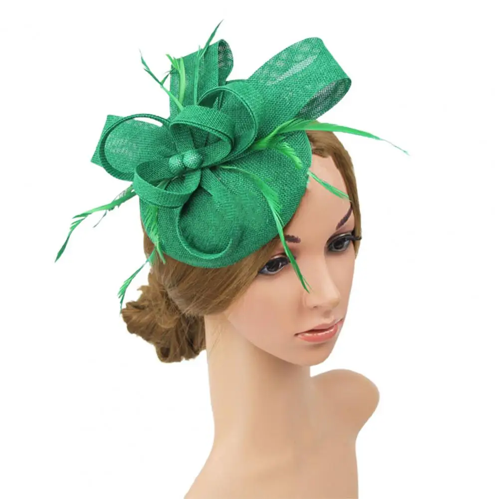 Faux Feather Fascinator Hat Net Yarn Hat Shape Bow Mesh Mini Beret Hat Headdress