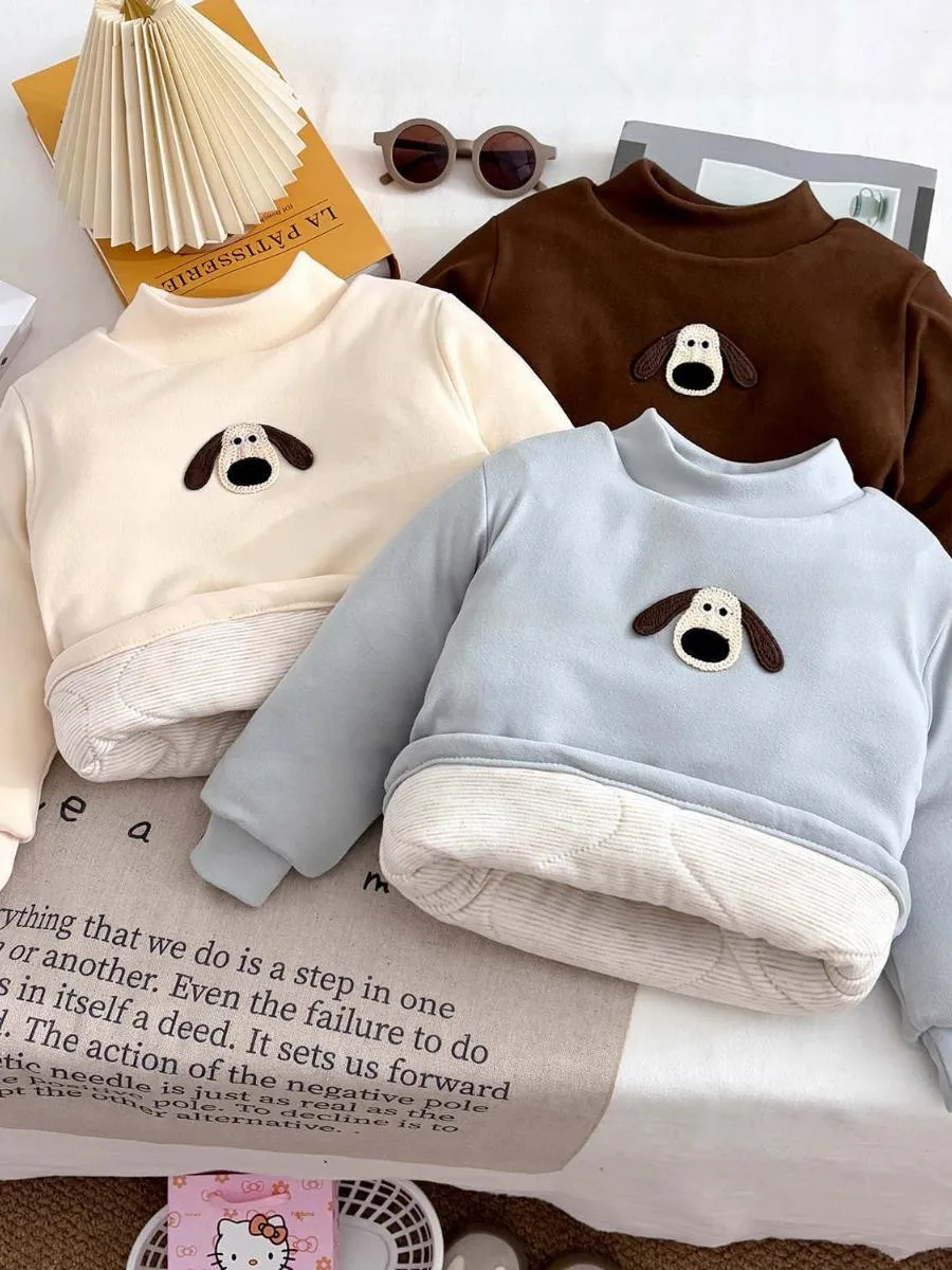 

Thiened Cotton Padded Mid-Ne Winter Base irt for Children Boys Girls Warm Clothes Underwear for Cold Weather