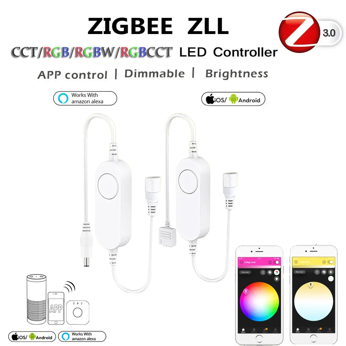 5-24V Zigbee 3.0 DW/CCT/RGB/RGBWW/RGBCCT LED Light Strip Wireless Controller For Tuya Alexa Smartthings Homekit Zigbee 2MQTT