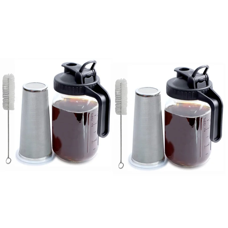 A88E-Graduated Mason Jars Cold Water Jugs Glass Jug Sets Coffee Filters Handle Lids Glass Bottles