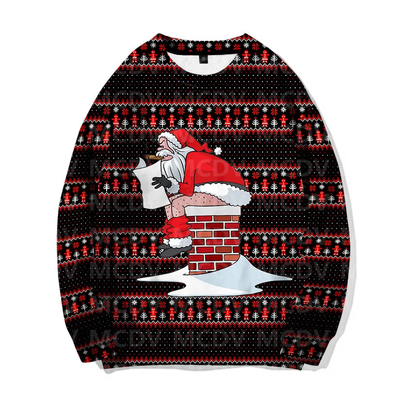 

Christmas Sweater Elk and Santa Claus Printed Casual Knit Sweatshirt Men's For Women's Pullover