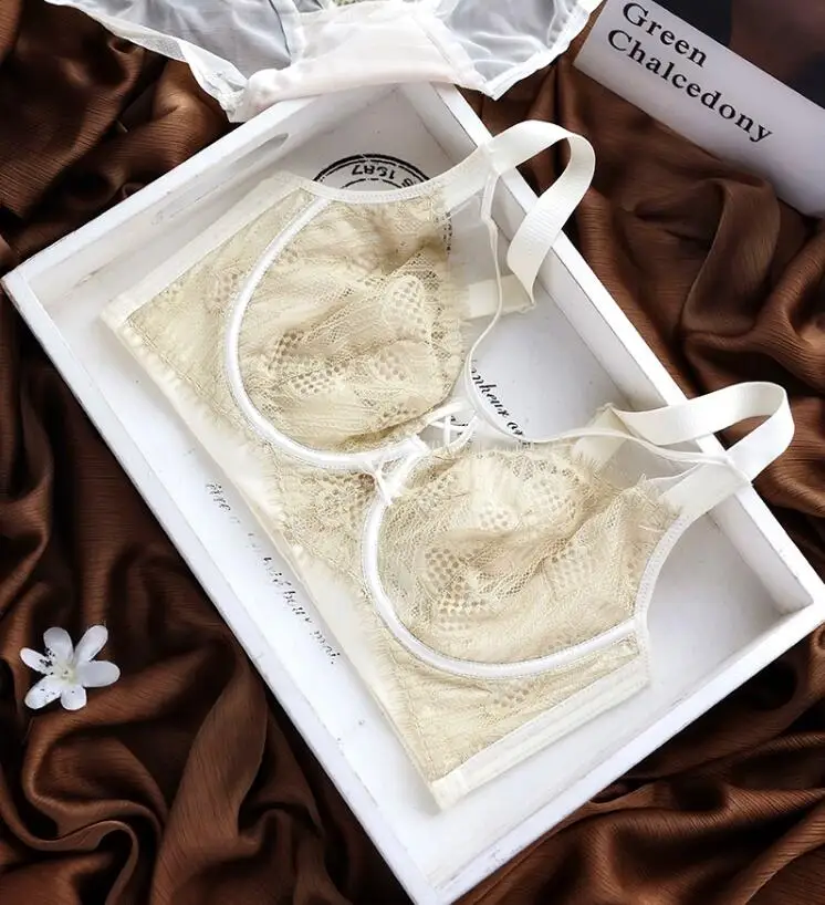 Color clashing lace full cup bra briefs set soft steel ring adjustable underwear ultra-thin lingerie panty set image 2