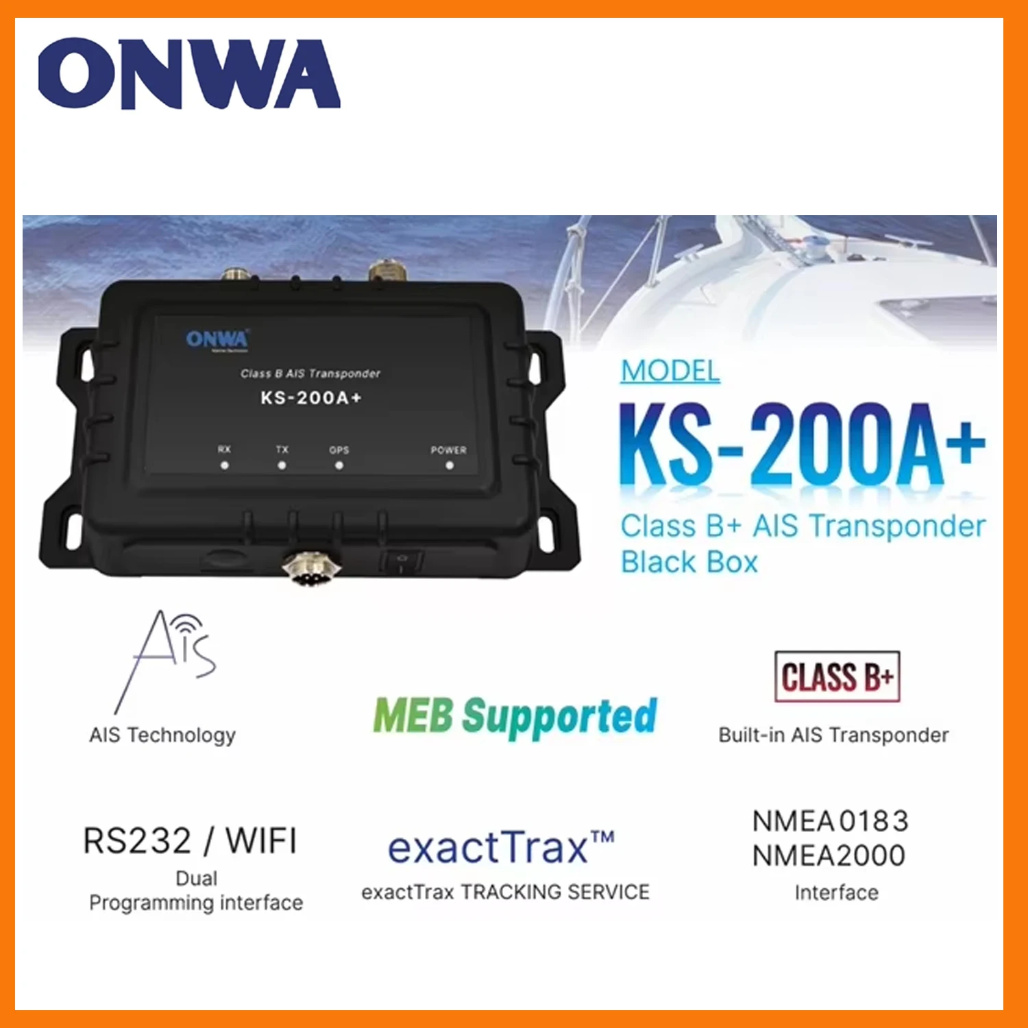 ONWA KS-200A+ with gps antenna AIS Transponder Marine AIS Class B+ Support nmea2000 nmea0183 with wifi
