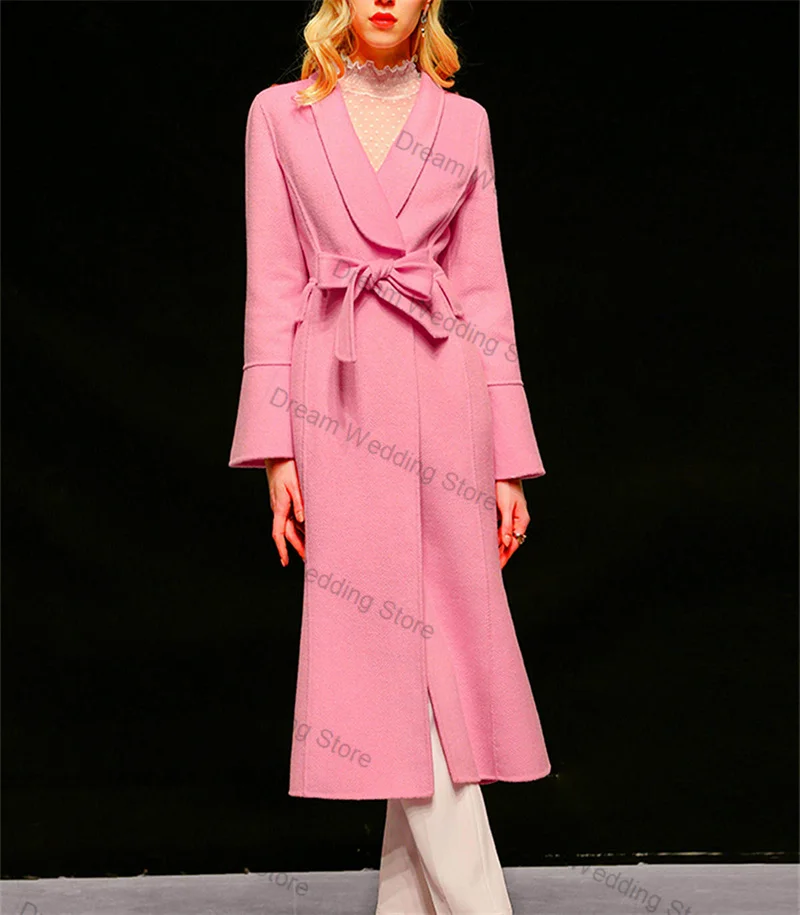 Pink Women Suit 1 Pcs Belted Long Blazer Overcoat Prom Dress Fall Autumn Formal Office Lady Jacket Customized Wedding Party Coat