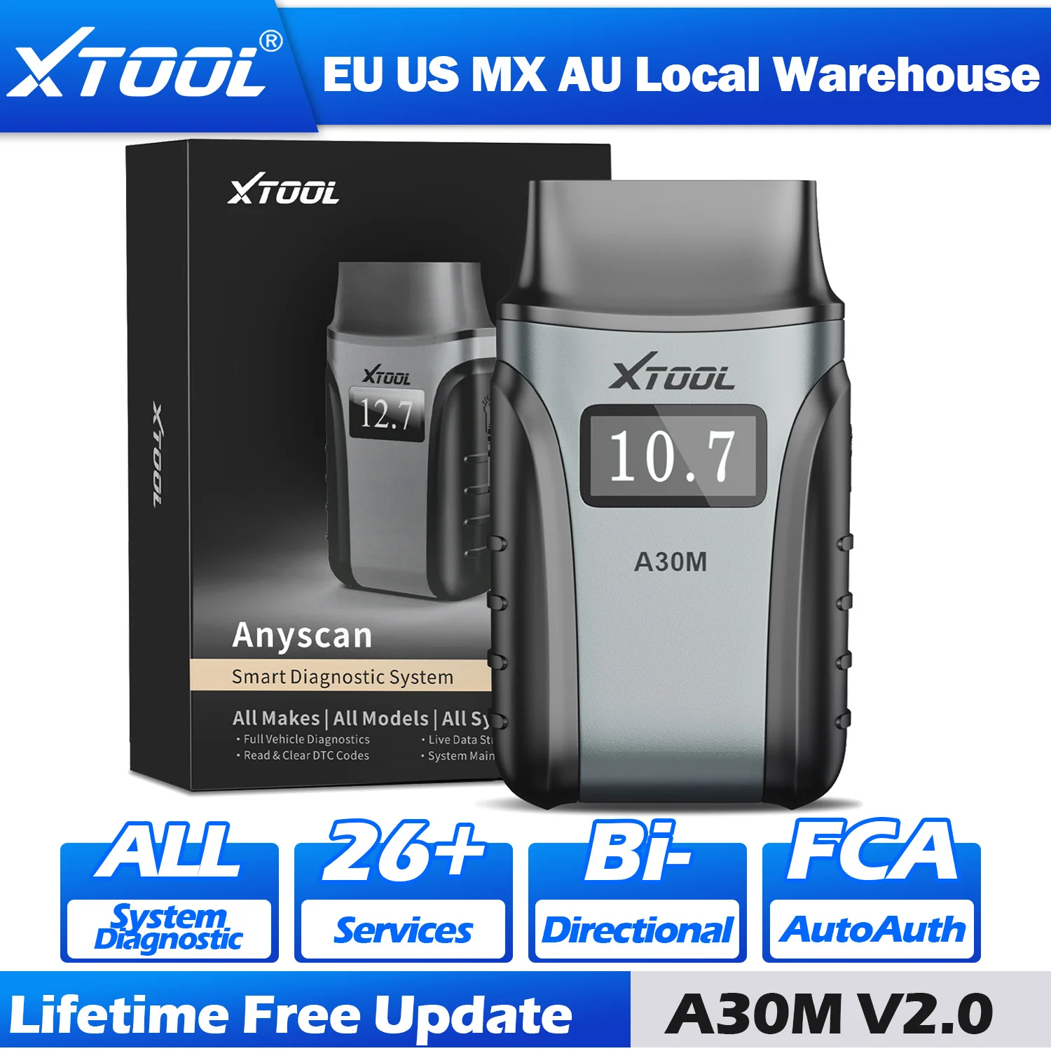 Popular XTOOL Anyscan A30M Bluetooth OBD2 Code Reader Scanner All System Bi-directional Car Diagnostic Tools 26+ Reset CAN FD