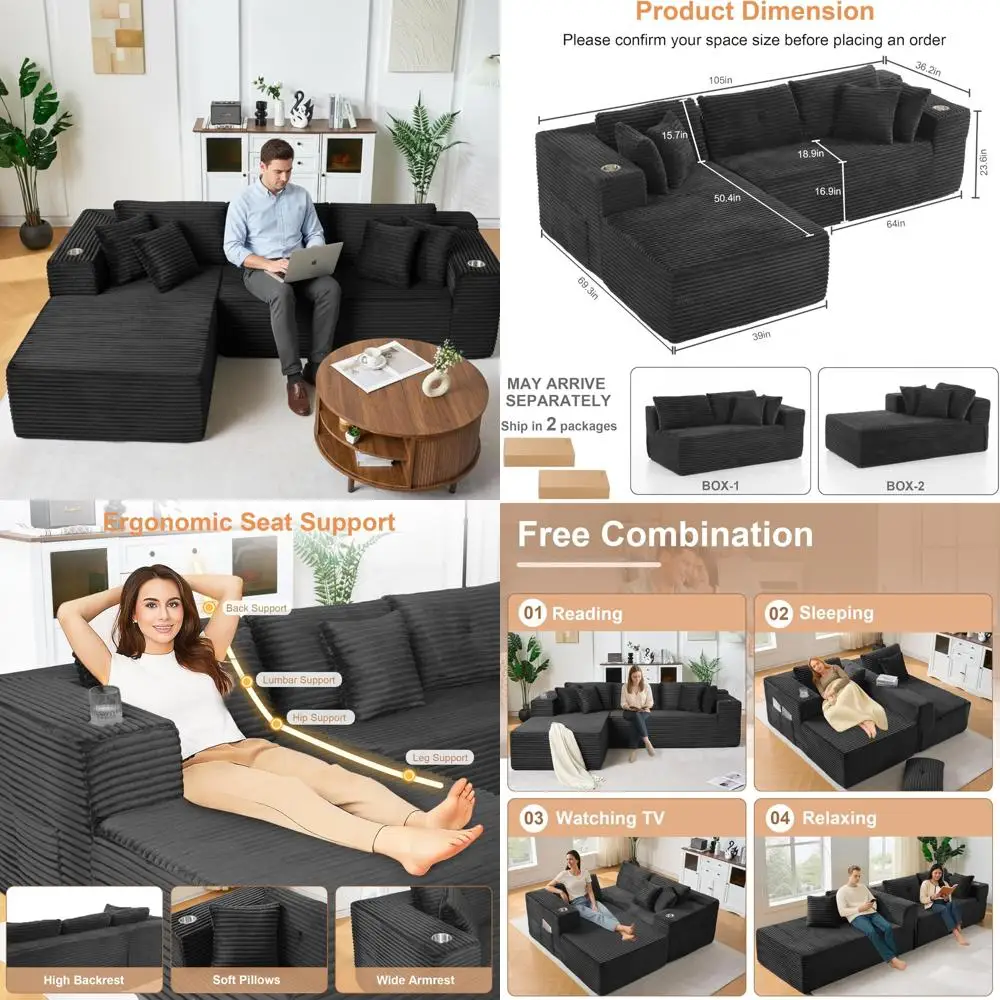 

Секционный диван 105, плюшевый вельветовый 3-местный модульный диван, L-образный диван без костей для комфорта гостиной