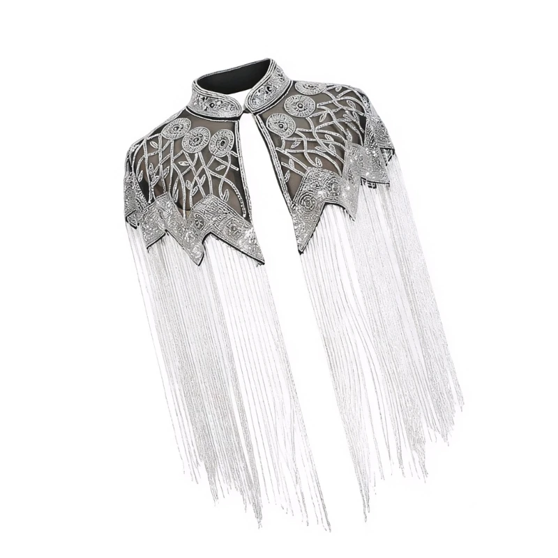 

Stylish Beaded Shawl Can Wear as Scarf or Decoration Feature Round Neck Long Tassels Cloud Shoulder Cover Up