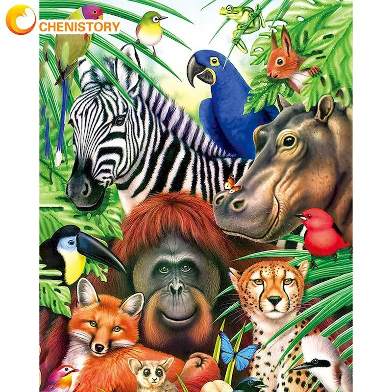 

CHENISTORY Pictures By Number Zebra Orangutan Parrot Kits HandPainted Painting By Numbers Animal Drawing On Canvas Home Decor