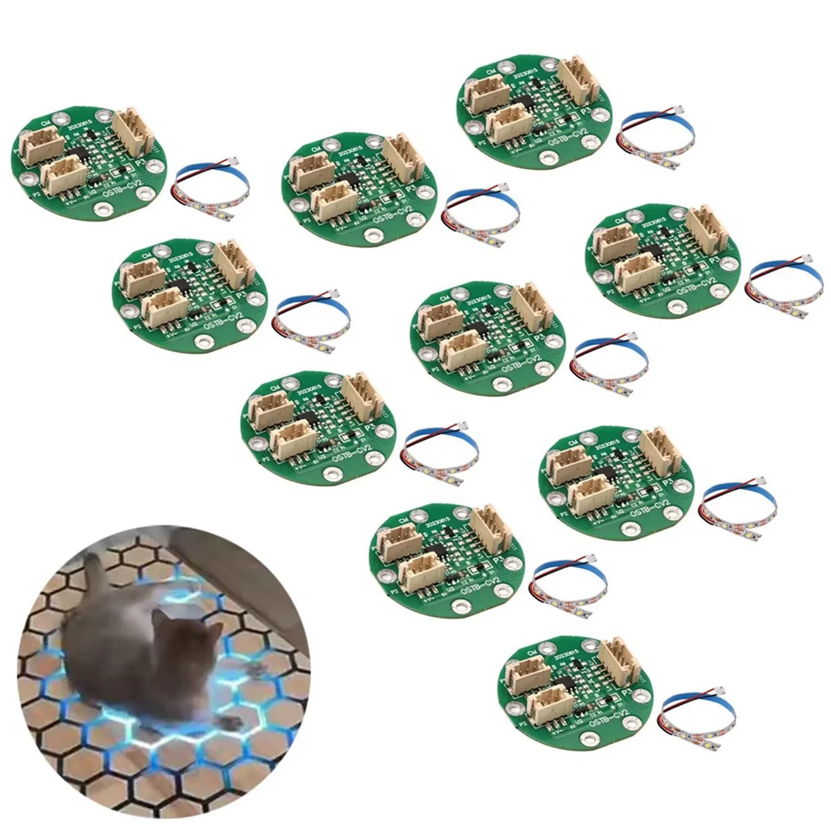 Papan sirkuit modul Sensor sentuh DIY, Chip sirkuit Sensor PCB dengan Strip LED dan kabel 10 buah (cahaya putih)