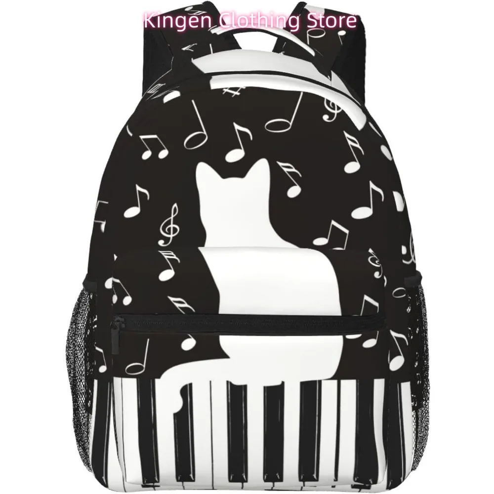 

laptop bag back to school Funny Cat Piano Notes Lightweight Laptop Backpack Lightweight Multipurpose Travel Casual Daypack Unise