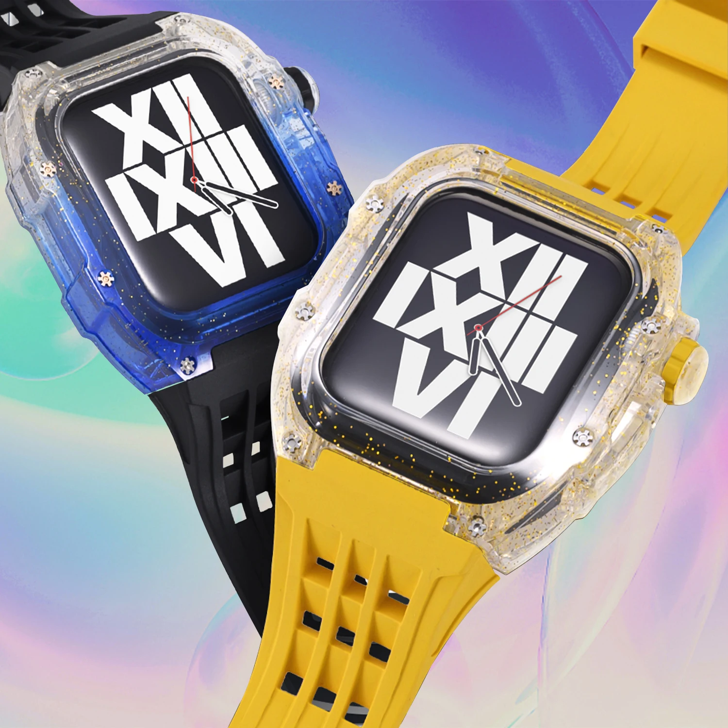 Cinturino di copertura per modifica sfumata Bling per Apple Watch 9 8 7 6 5 4 44mm 45mm Kit Mod trasparente custodia sostituzione cinturino in Silicone