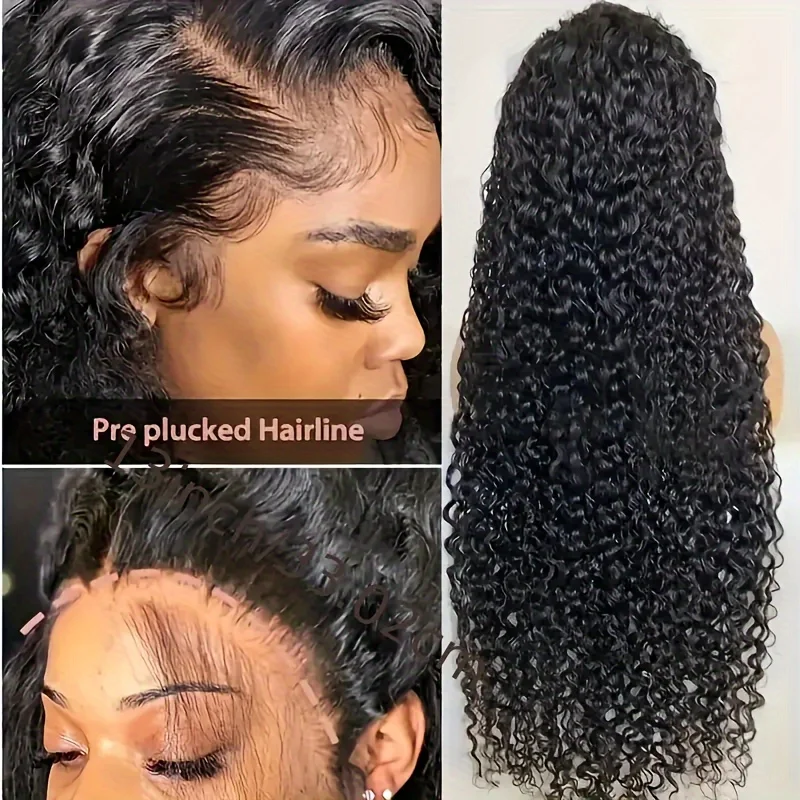 200% 13x4 deep Wave Lace Front Wigs Curly Wave Human Hair Wig Curly Lace Frontal Wig Wet And Wavy Lace Wig Natural Black