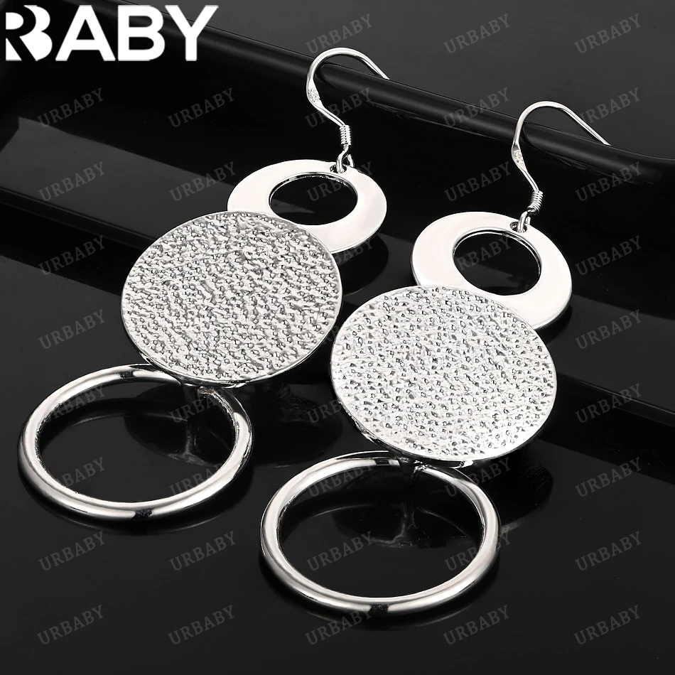 

URBABY 925 Sterling Silver Earrings Frosted Flat Round Drop Earrings For Women Jewelry Fashion Party and Daily Wear
