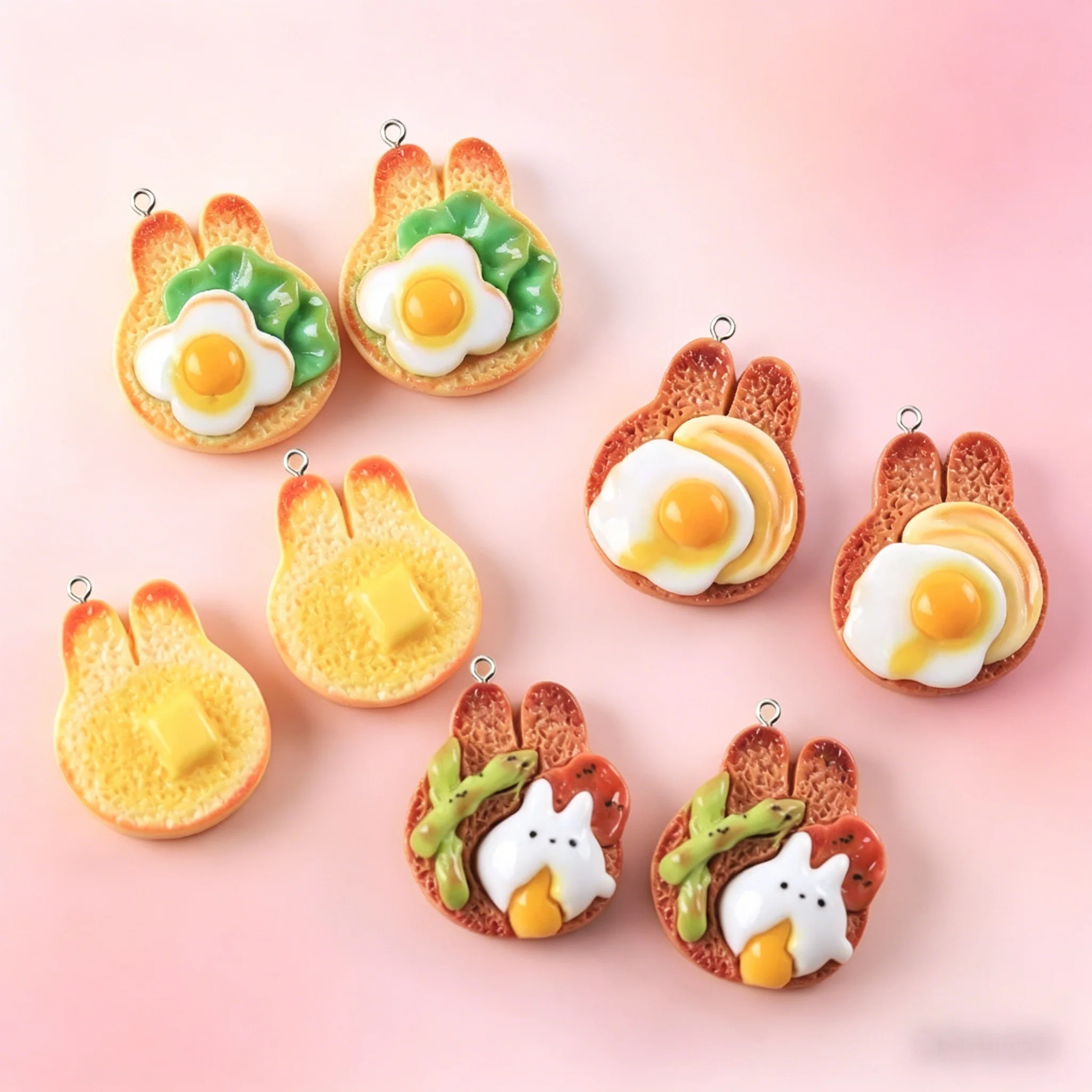 10Pcs Simulation Rabbit Toast Bread Charms, Cute Resin Food Pendants for DIY Earrings, Keychains & Craft Accessories