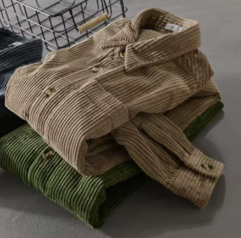Men's Retro Corduroy Casual Shirt Jacket New Men's Corduroy Long Sleeve Shirt Jacket Casual Fashion Streetwear Lapel Coat