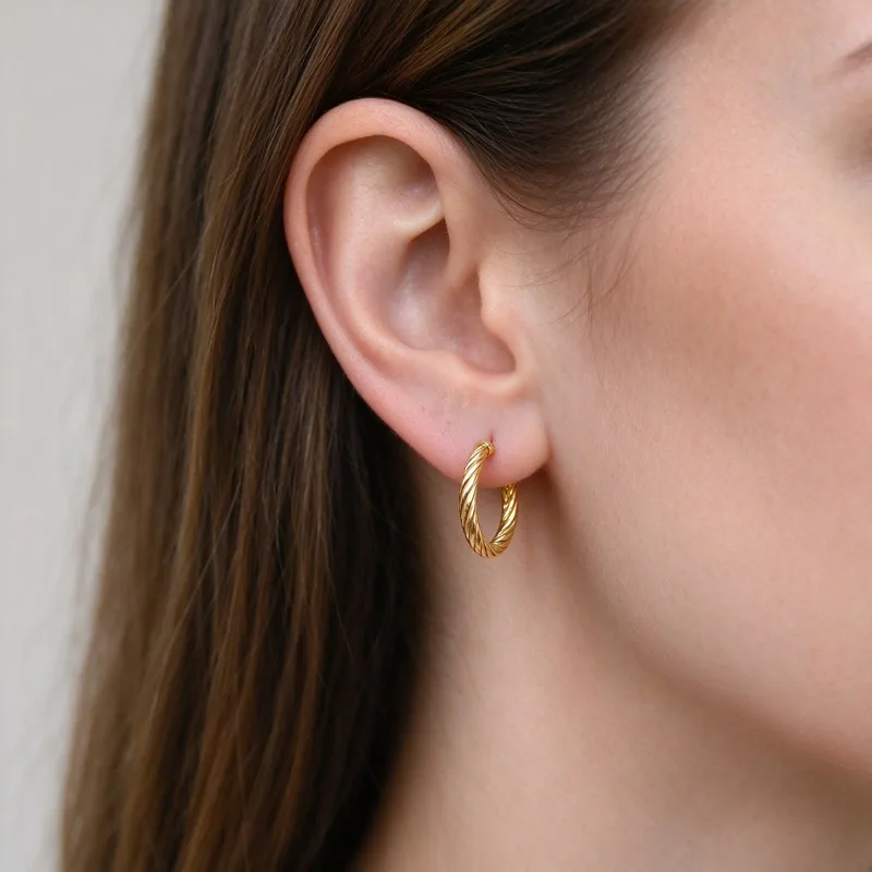 Gold Twisted Cable Hoop Earrings for Women,Single Twisted Wire C Shape Small Hoop, GoldTone Alloy Earrings, Cable Texture PolishedFinish, Secure Backing, Trendy Minimalist JewelryGift for Her, Daily Wear Office Party Date,Lightweight Classic Style