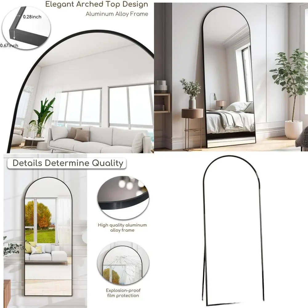 

Arched Top Floor Mirror, 57 x 20 Full Length, Wall-Mounted or Freestanding, Ideal for Bedroom or Dining Room, Black