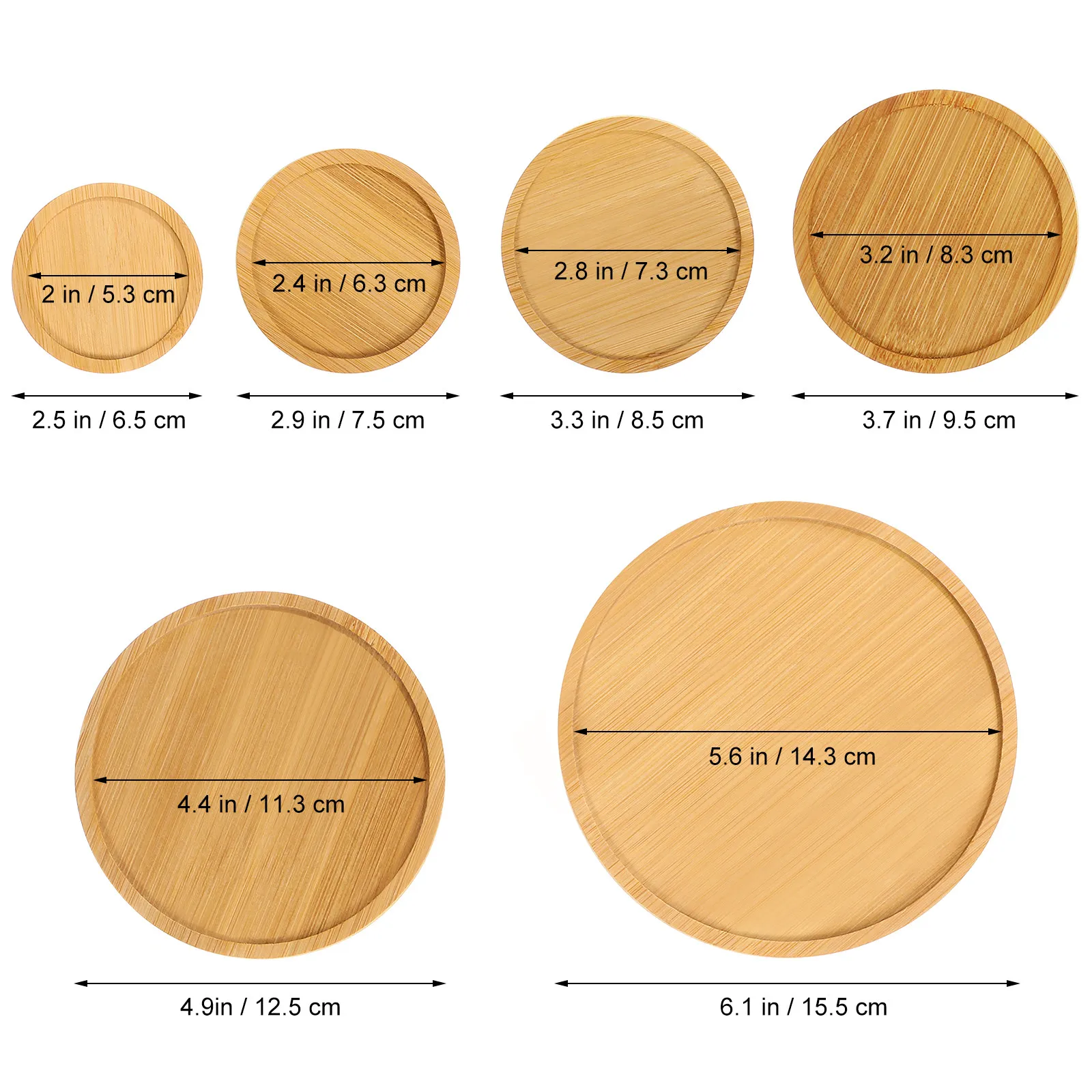 6Pcs Bamboo Flowerpot Tray Premium Round Plant Pot Base Plate for Indoor Garden Outdoor Use Water Drainage Protection
