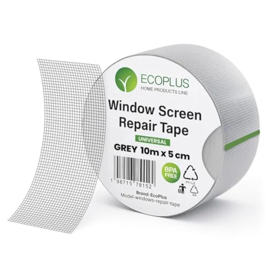 Ecoplus Ruban de réparation de moustiquaires en fibre de verre, ruban adhésif pour réparer les moustiquaires cassées, réparation de filet de fenêtre