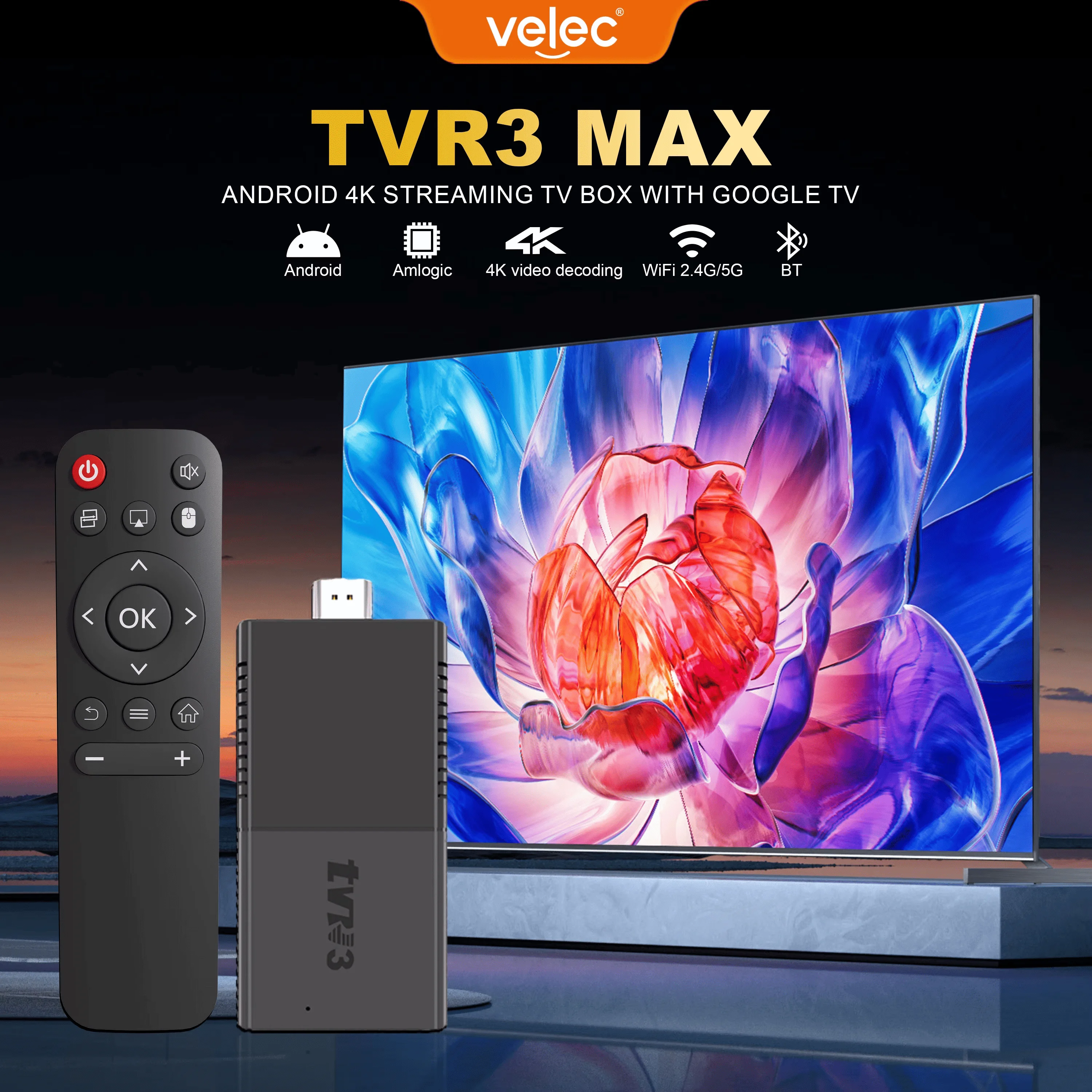 TV Stick TVR3 Max 8+128 Android 14 Smart 4K Video Decode Player Supports Netflix & YouTube Home Entertainment Android TV Box