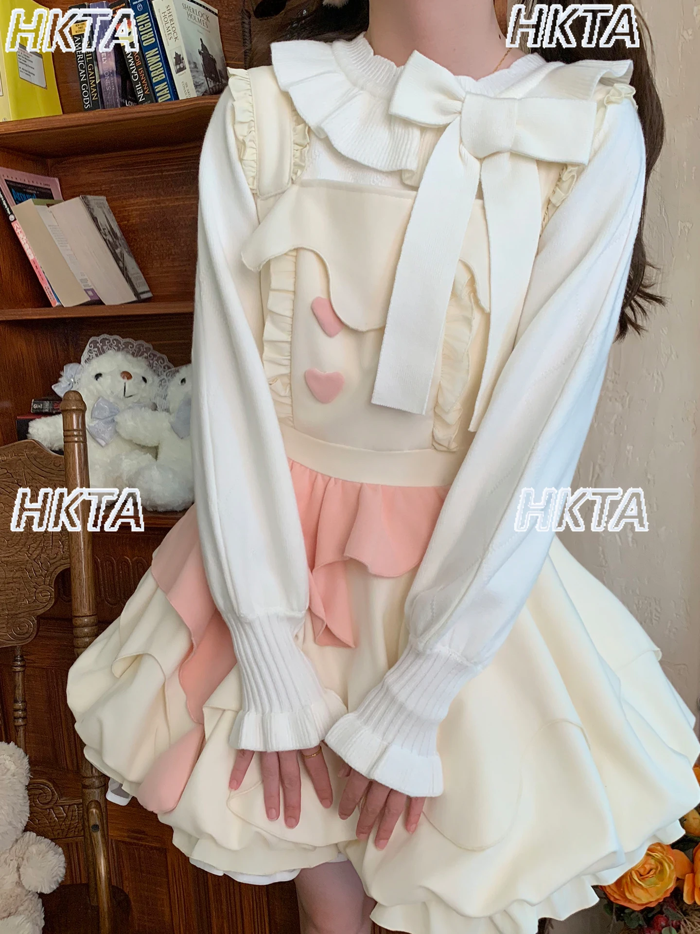 

Вязаные свитера с длинными рукавами и рюшами в стиле Лолиты, круглый вырез, бант, ромб, осенний свободный милый пуловер, свитер, женский топ