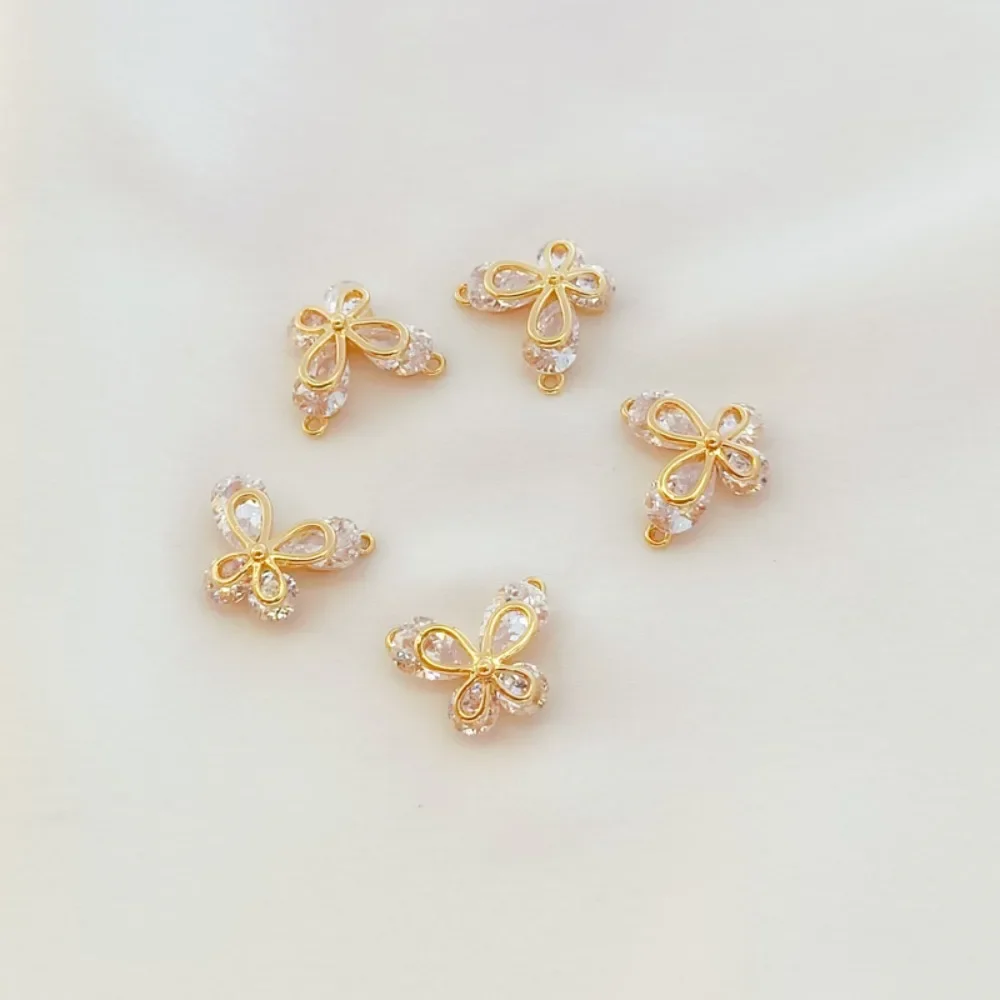 

14K Gold-plated, Zircon Inlaid Mini Butterfly Double Pendant Connection Bracelet Necklace, DIY Handmade Accessory