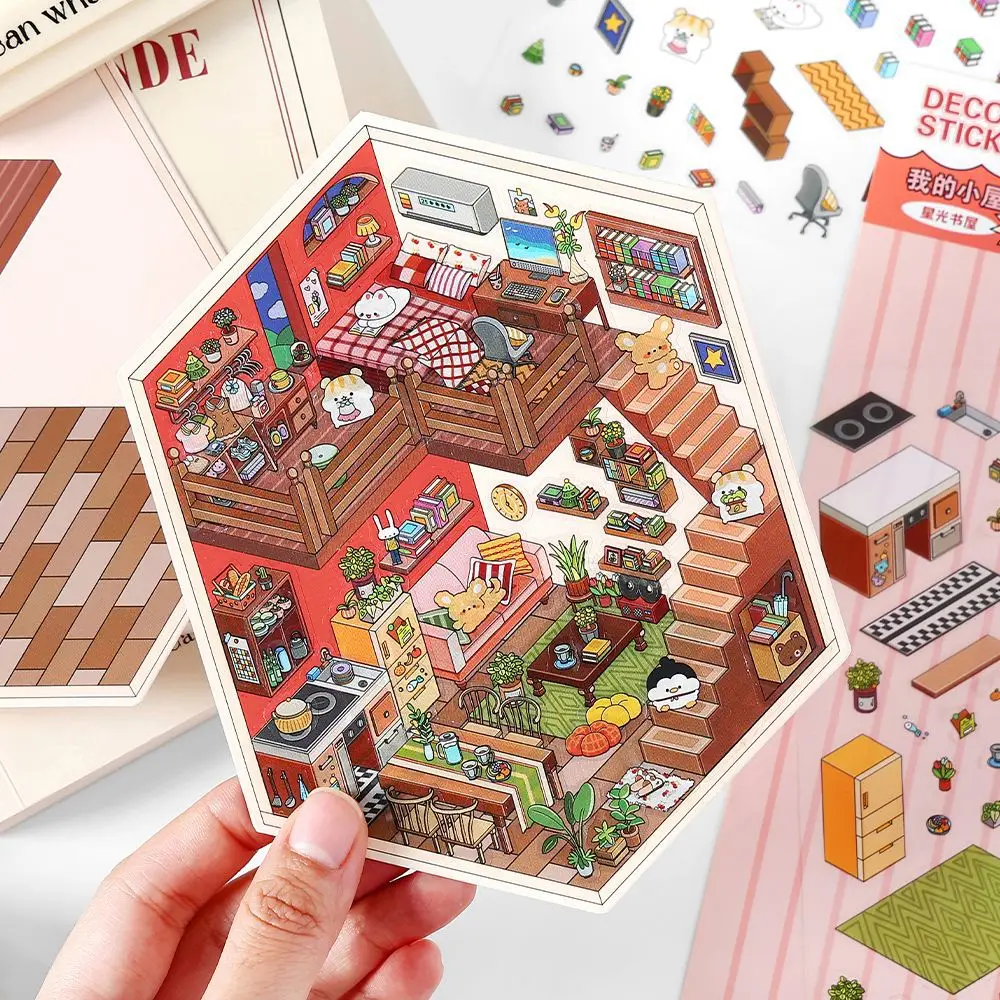 2.5D DIY Cartoon Landscape Sticker House Theme Pocket Cabin Scene Game Stickers Christmas Gift For