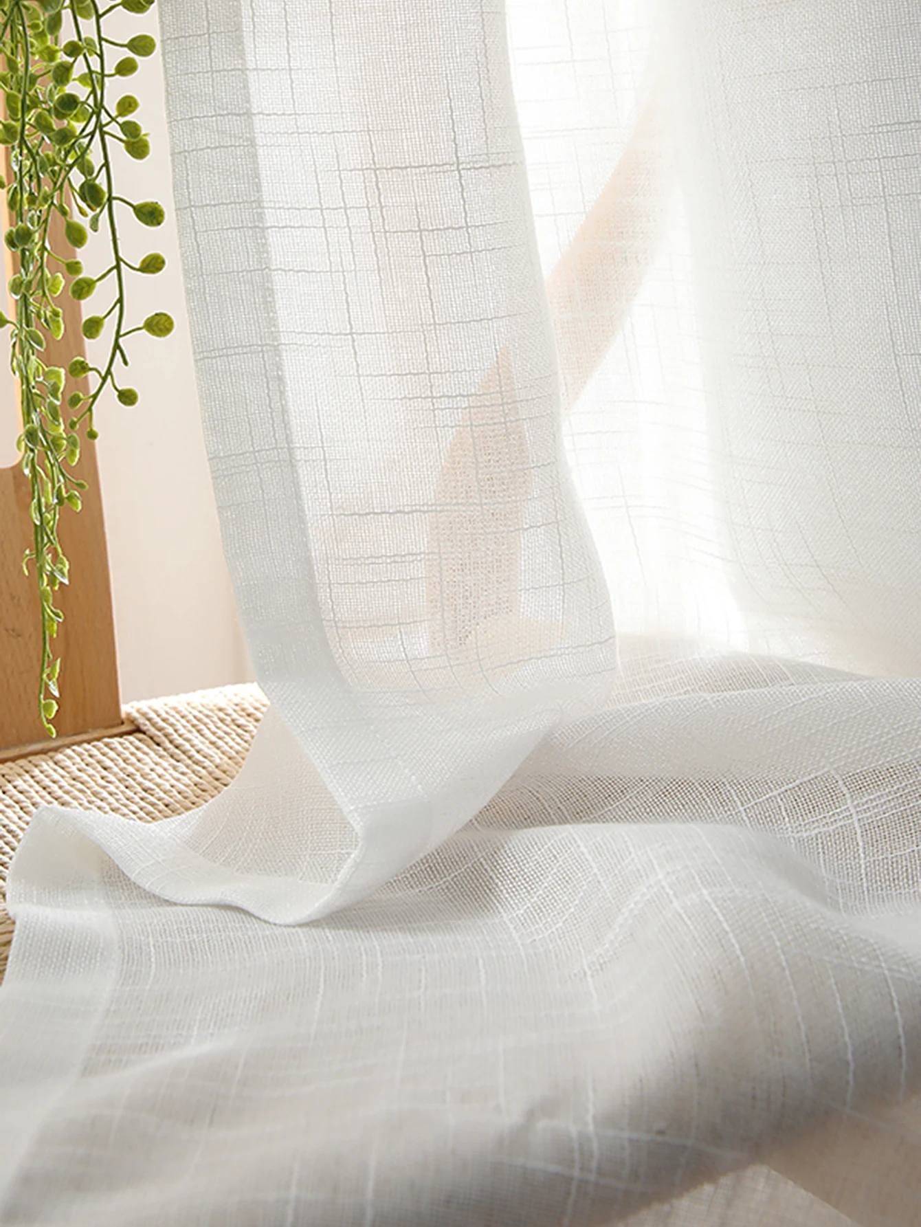 1pc Light-Transmitting Sheer Curtain with Cross Pattern for Living Room and Bedroom Decoration,Rod Pocket Gauze Curtain