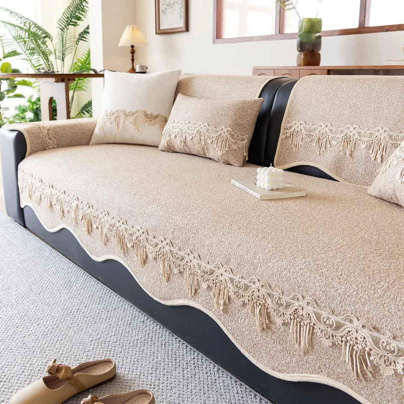 Chenille Jacquard Sofa Cover Non-Slip Sofa Towel for Living Room Decor All Seasons Universal Sofa Protector Mat Couch Slipcover