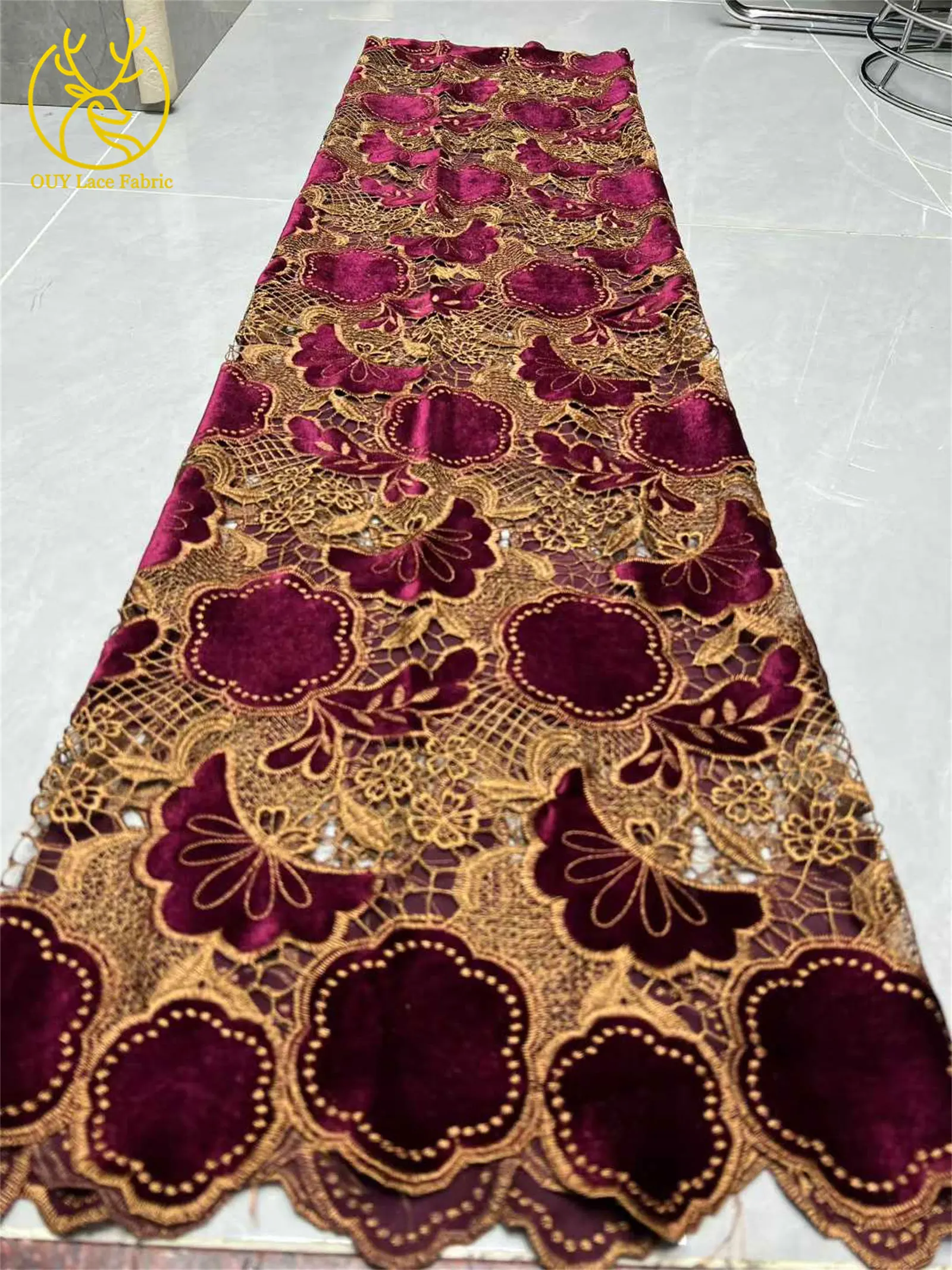 2025 африканская нигерийская бархатная гипюровая вышитая шифоновая кружевная ткань для женщин, праздничное платье, швейный материал, 5 ярдов