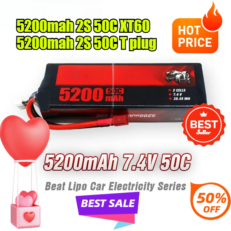

5200mAh/2S/50C/Lithium Battery for BT LIPO Model Racing Car Competitions Rechargeable Batteries