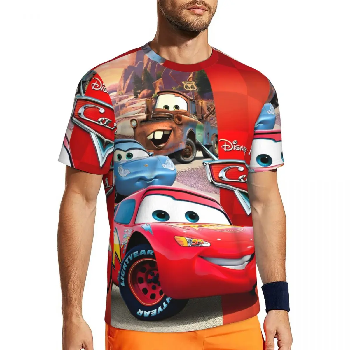 

Pixar Lightning McQueen Cars Cartoon T Shirt Men Aesthetic Sportswear T Shirts Beach Trendy Cool Tees Pattern Big Size Clothing
