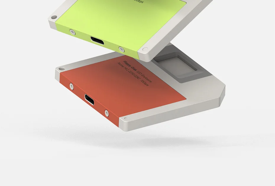 Diseño de carcasa externa SSD inspirada en disquete de 3,5 pulgadas