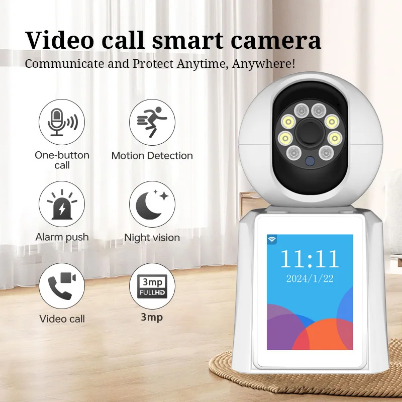 

3MP Video Calling Smart Camera 2.8 Inch Screen AI Detect Two Way Audio Color Night Vision Indoor Baby Monitor Icsee Xmeye App