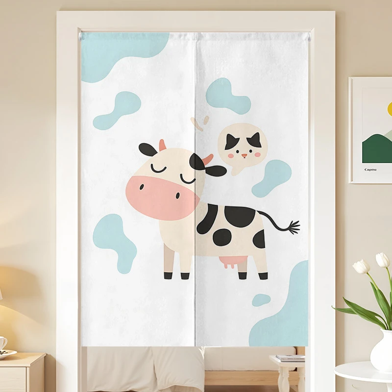 VIKAMA Cute Animal Family Linen Door Curtain, 6 Assorted Designs, Noren Doorway Tapestry for Kitchen Bedroom
