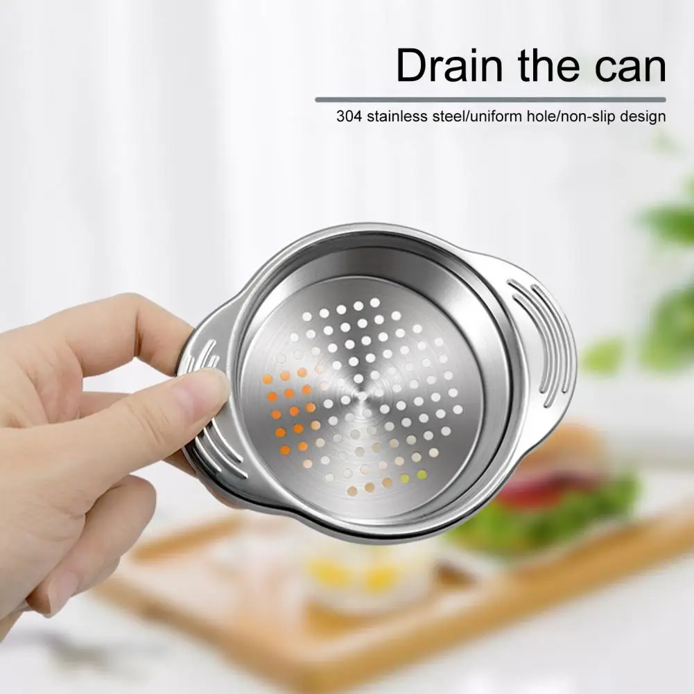 

Food Can Strainer Stainless Steel Slag Filter Sieve Tuna Lid Press Canning Colander Oil Drainer Can Colander Kitchen Accessories