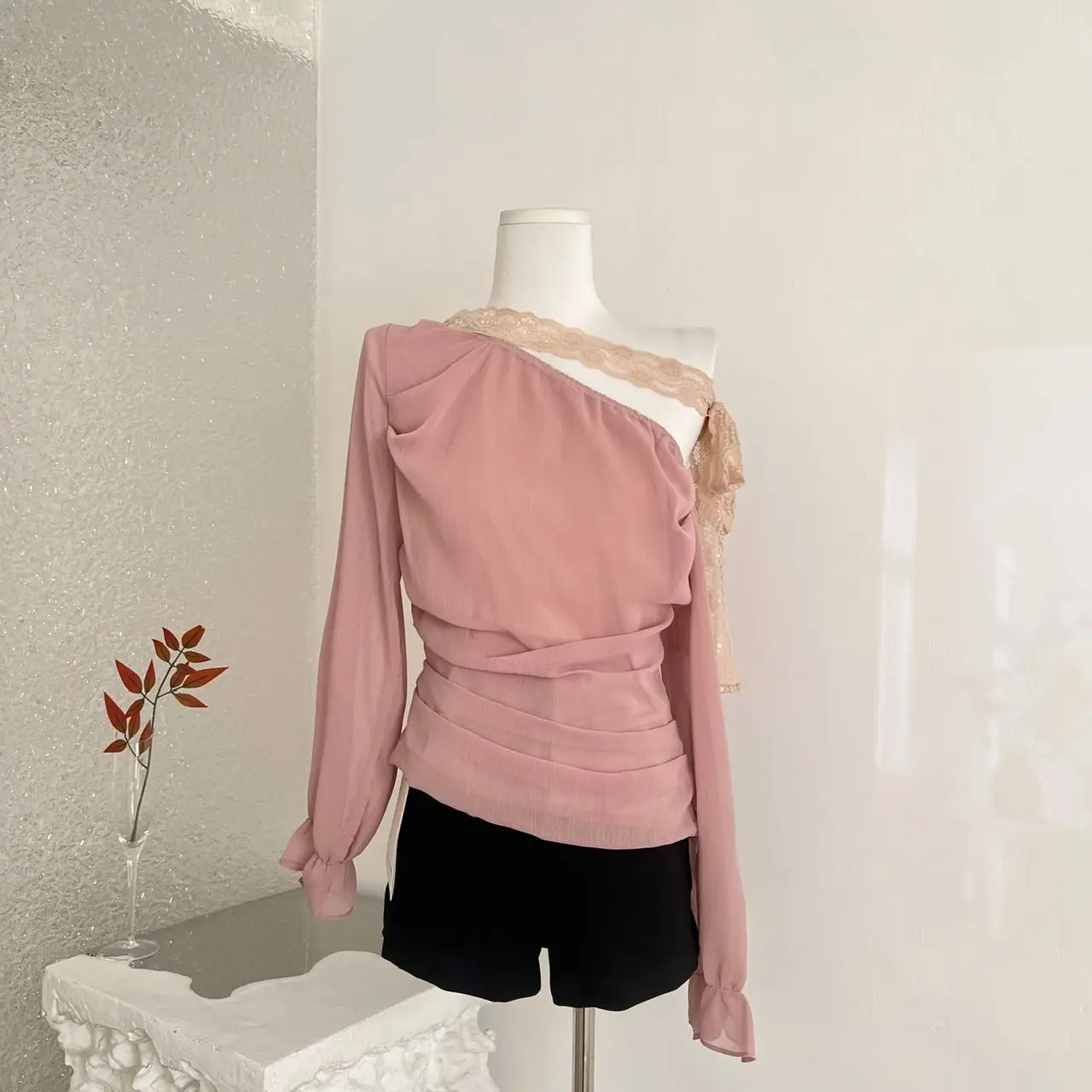 

Женский шифоновый топ Ele Pure Want с асимметричным вырезом на одно плечо, модный дизайн, с завязками на талии, летний топ