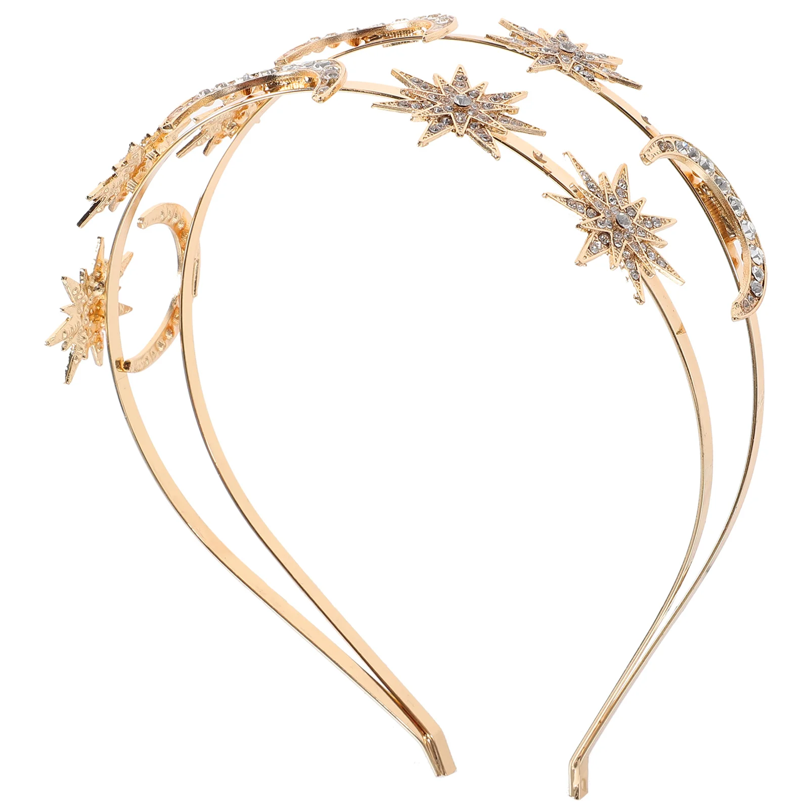 

Moon Headband Crown Gems Wedding Accessories Women Adjustable Hair Tools Styling Headpiece Double Layer Practical
