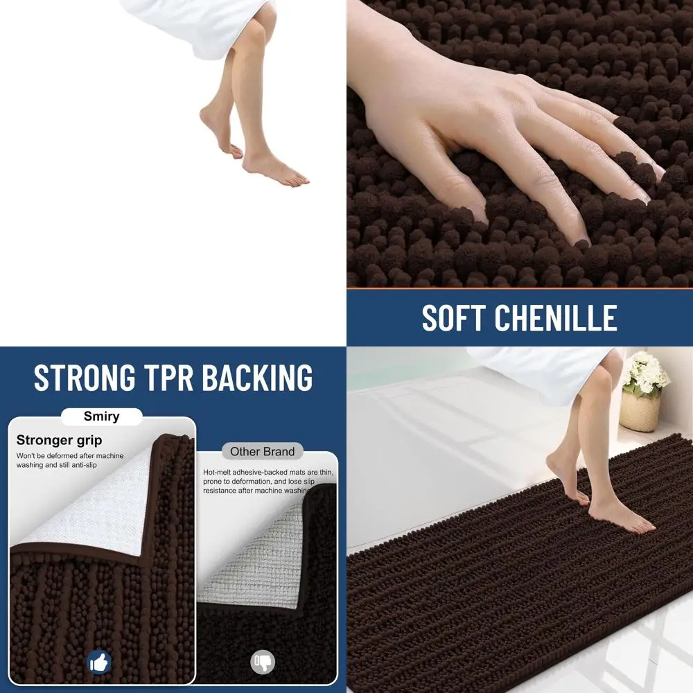 

70x24 Soft Chenille Bath Mat, Anti-Slip Rubber Back, Washable & Quick-Dry for Bathroom, Shower