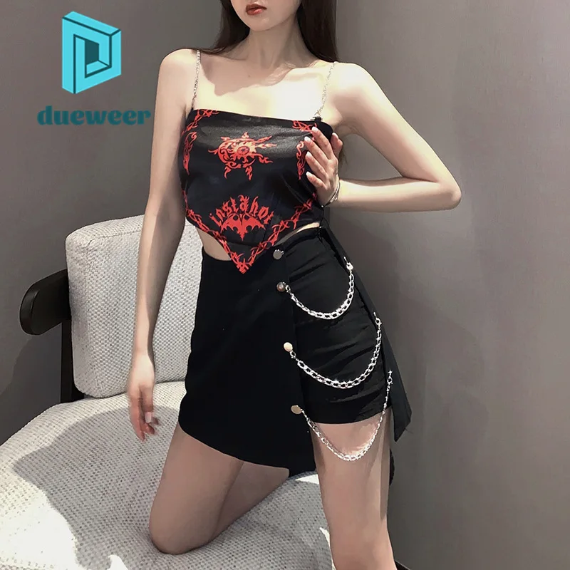 

DUEWEER Summer Irregular Black Skirts with Shorts Women Jazz Dance Gyaru Mini Short Skirt Hippie Gothic Streetwear Dark Academia