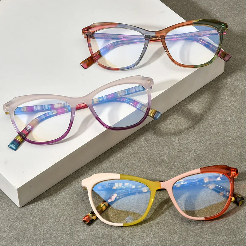 Retro square frame acetic acid optical prescription glasses male designer niche fashion literary cat eye female spell color fram